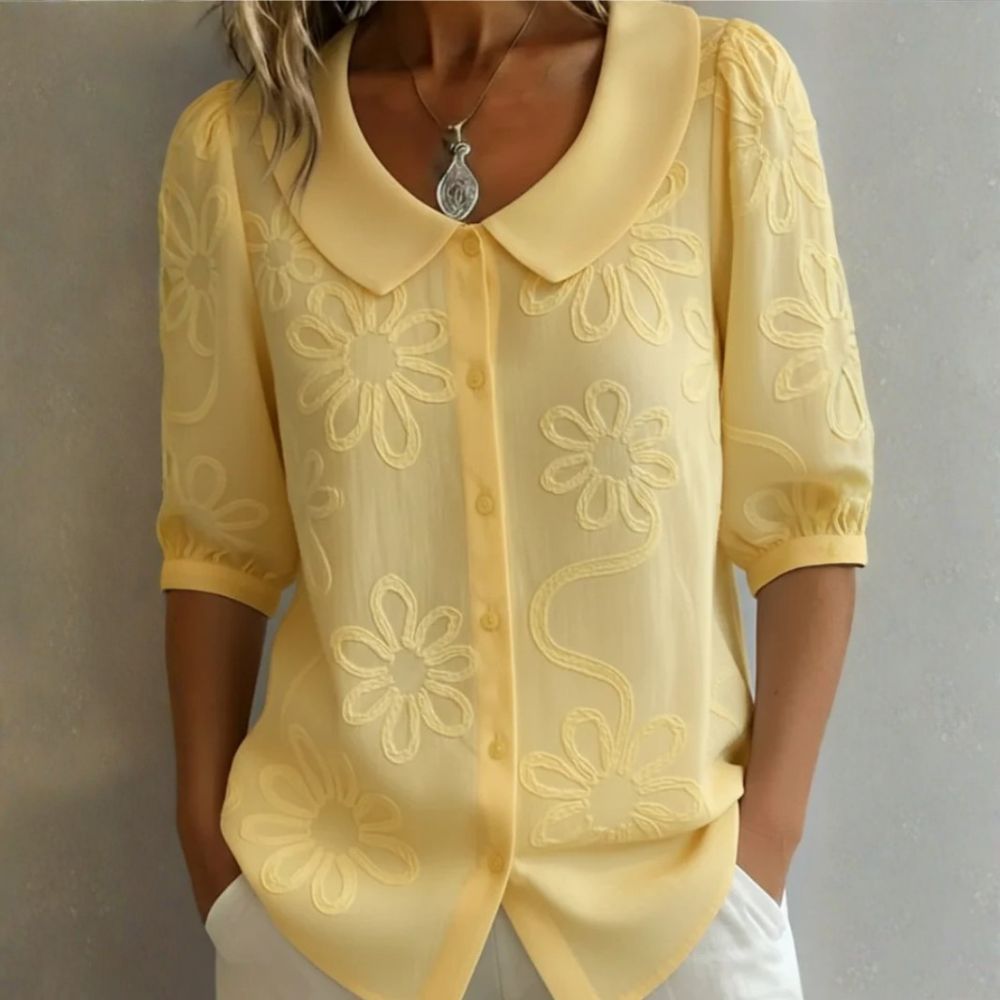 Alba | Blusa de Voile con Bordado Botánico en Tono