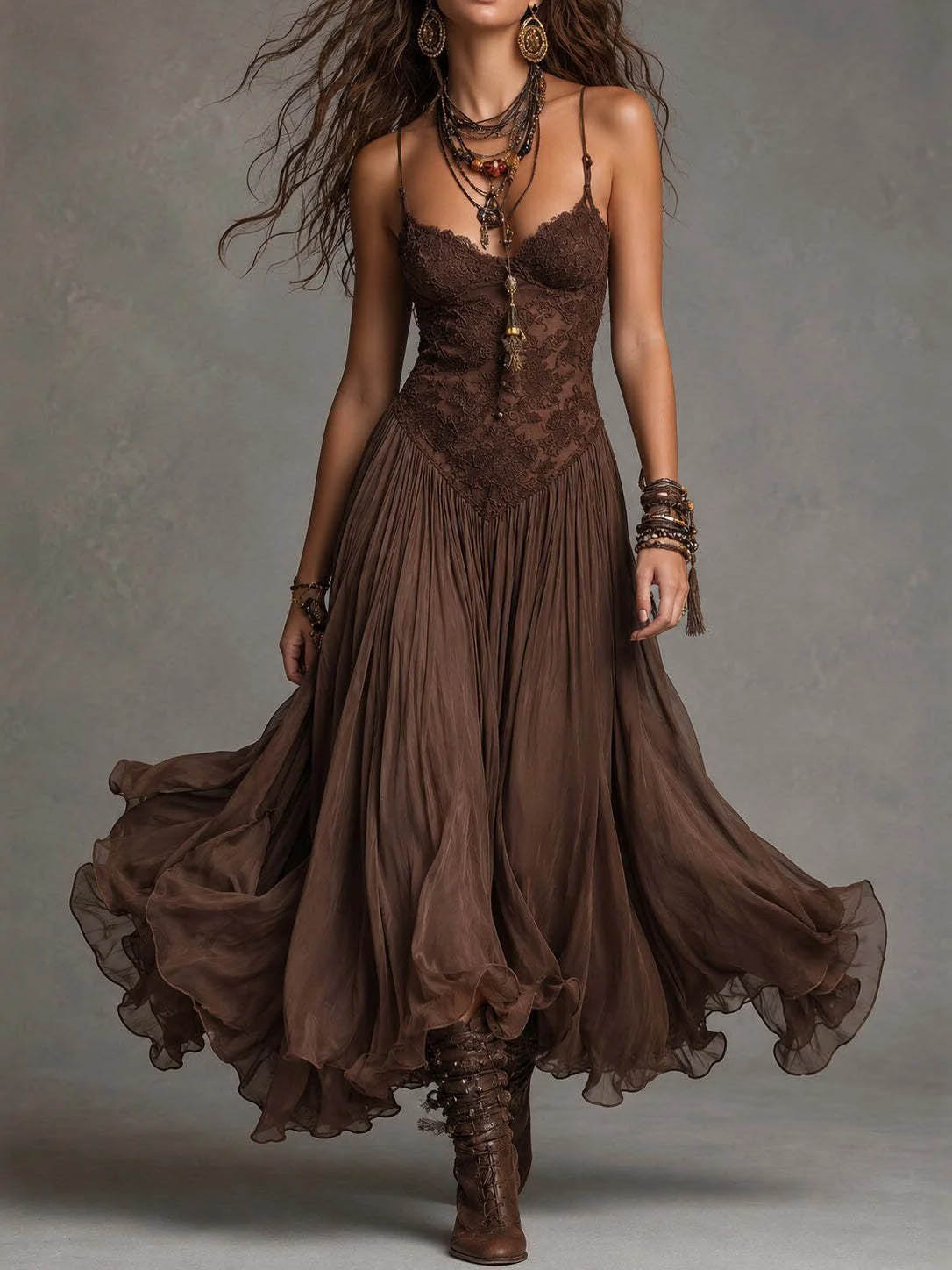 Violeta | Vestido Boho de Encaje con Falda de Volantes