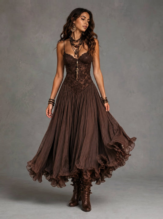 Violeta | Boho Lace Dress with Ruffled Skirt