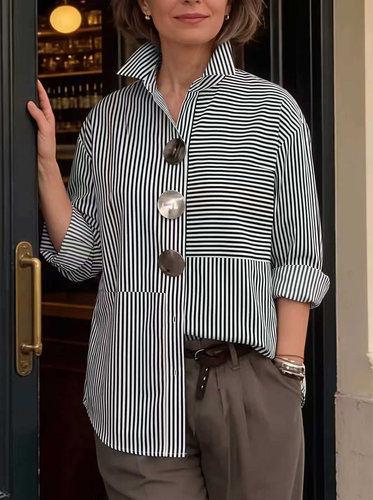 Amparo | Camisa Oversize de Rayas con Botones Grandes