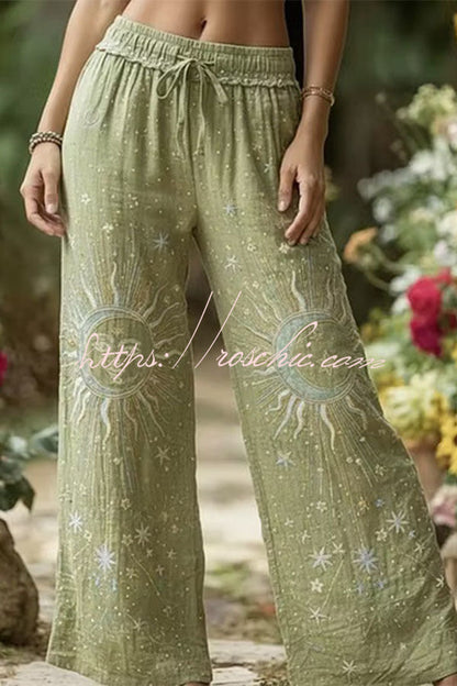 Halloween Dark-themed Printed Wide-Leg Pants