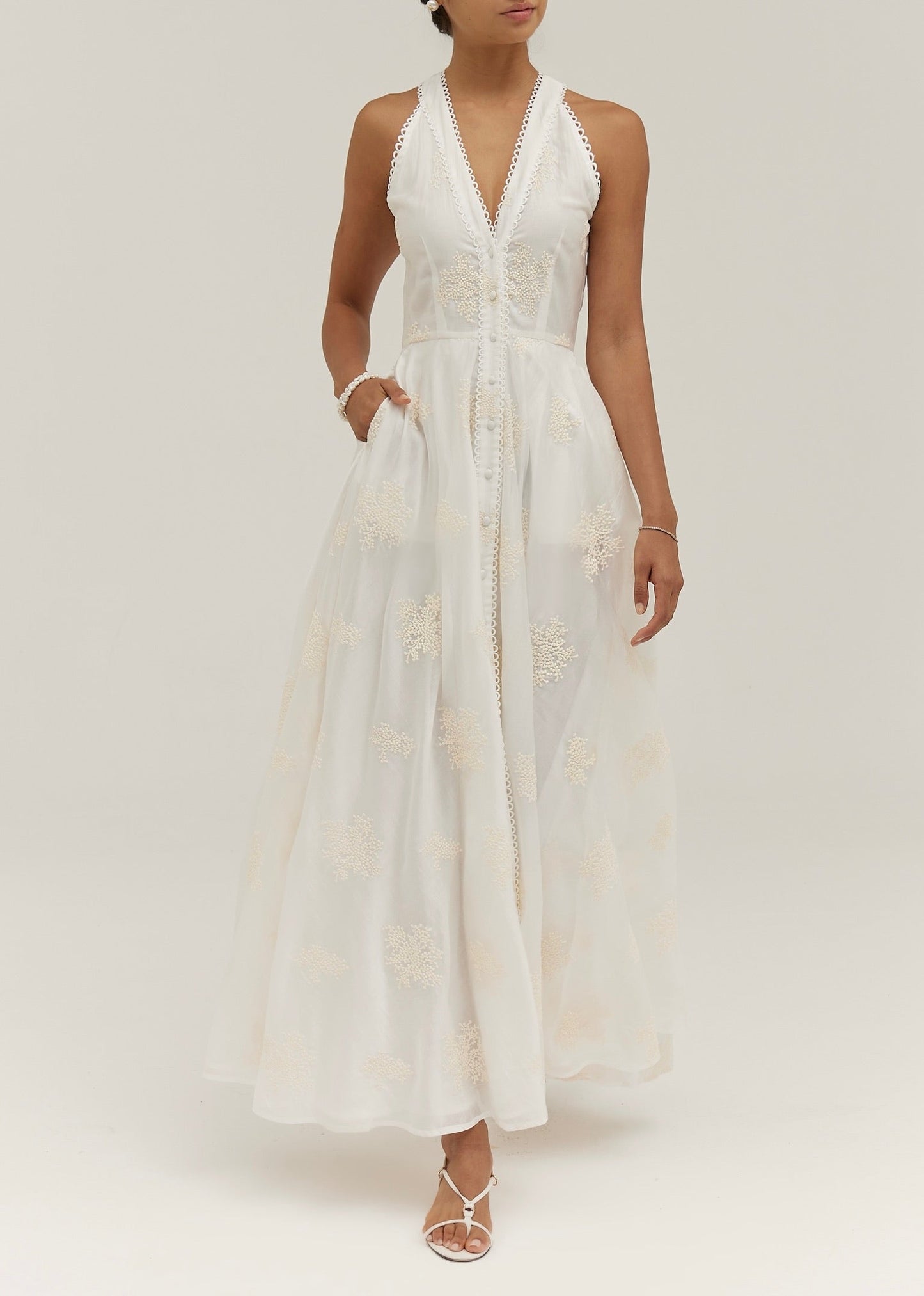 Sophia | Vestido Midi/Maxi Elegante sin Mangas en Marfil