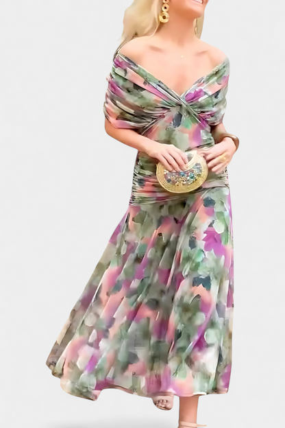 Florendra | Draped Maxi Dress with Convertible Neckline