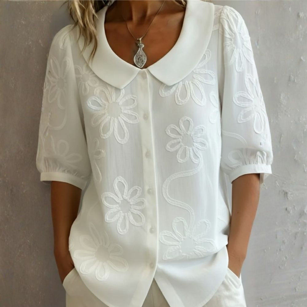 Alba | Blusa de Voile con Bordado Botánico en Tono