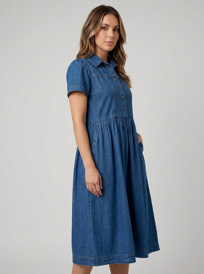 Sheila | Vestido Camisero Vaquero de Manga Corta