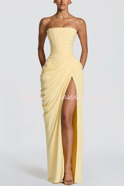 Cyra | Strapless Pleated Maxi Dress with Back Tie