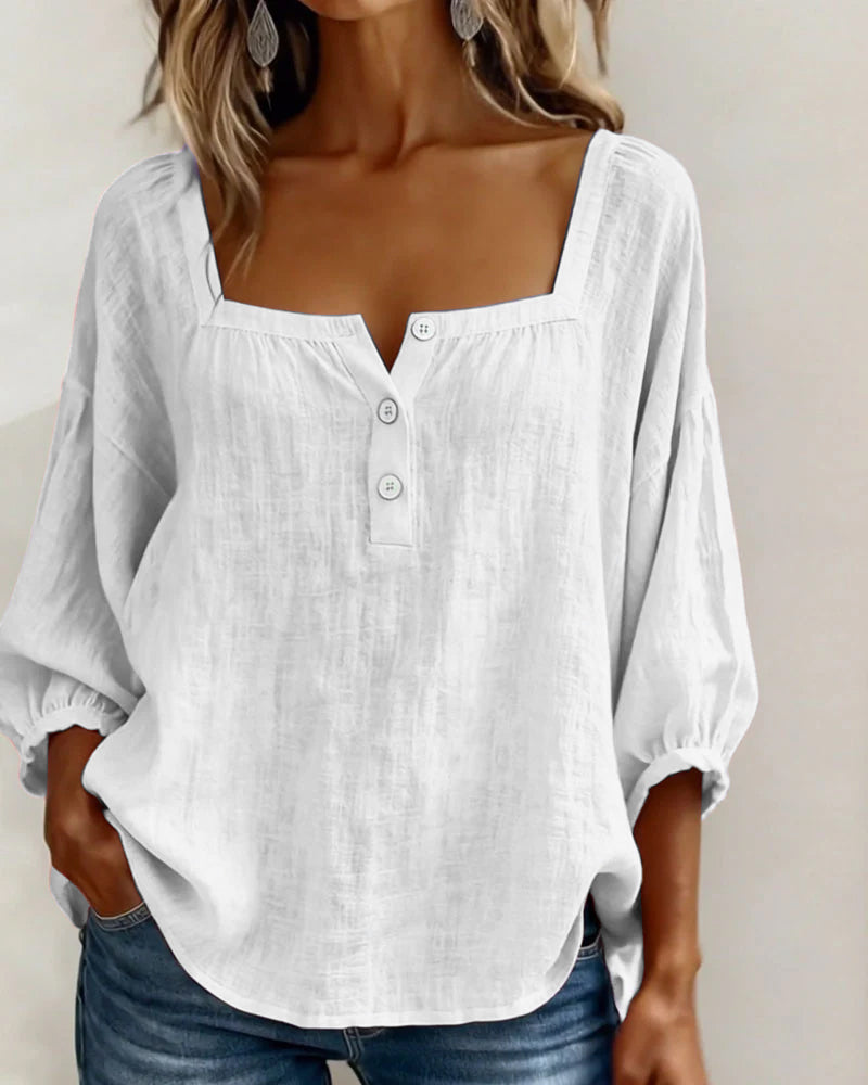 Olivia | Blusa de Lino y Algodón con Cuello Cuadrado