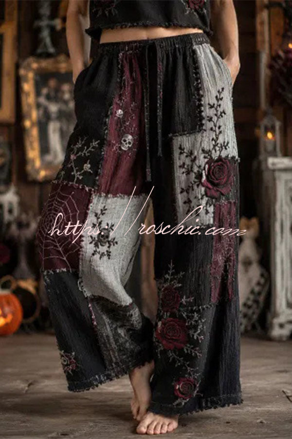 Halloween Dark-themed Printed Wide-Leg Pants