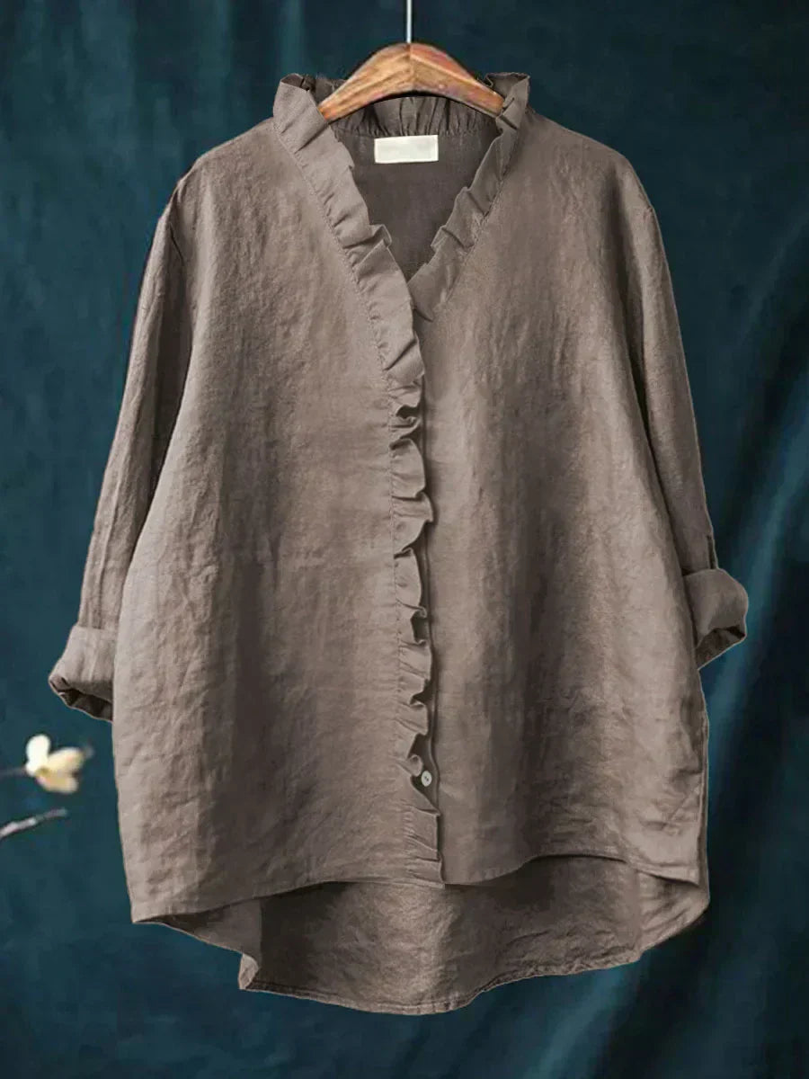 Cloe | Blusa de Lino con Chorrera y Corte Oversize
