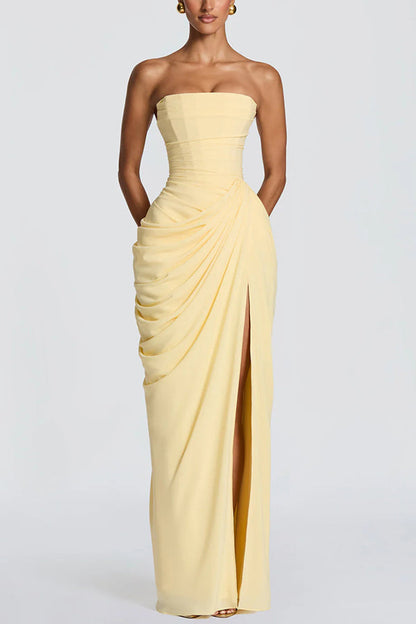 Cyra | Strapless Pleated Maxi Dress with Back Tie