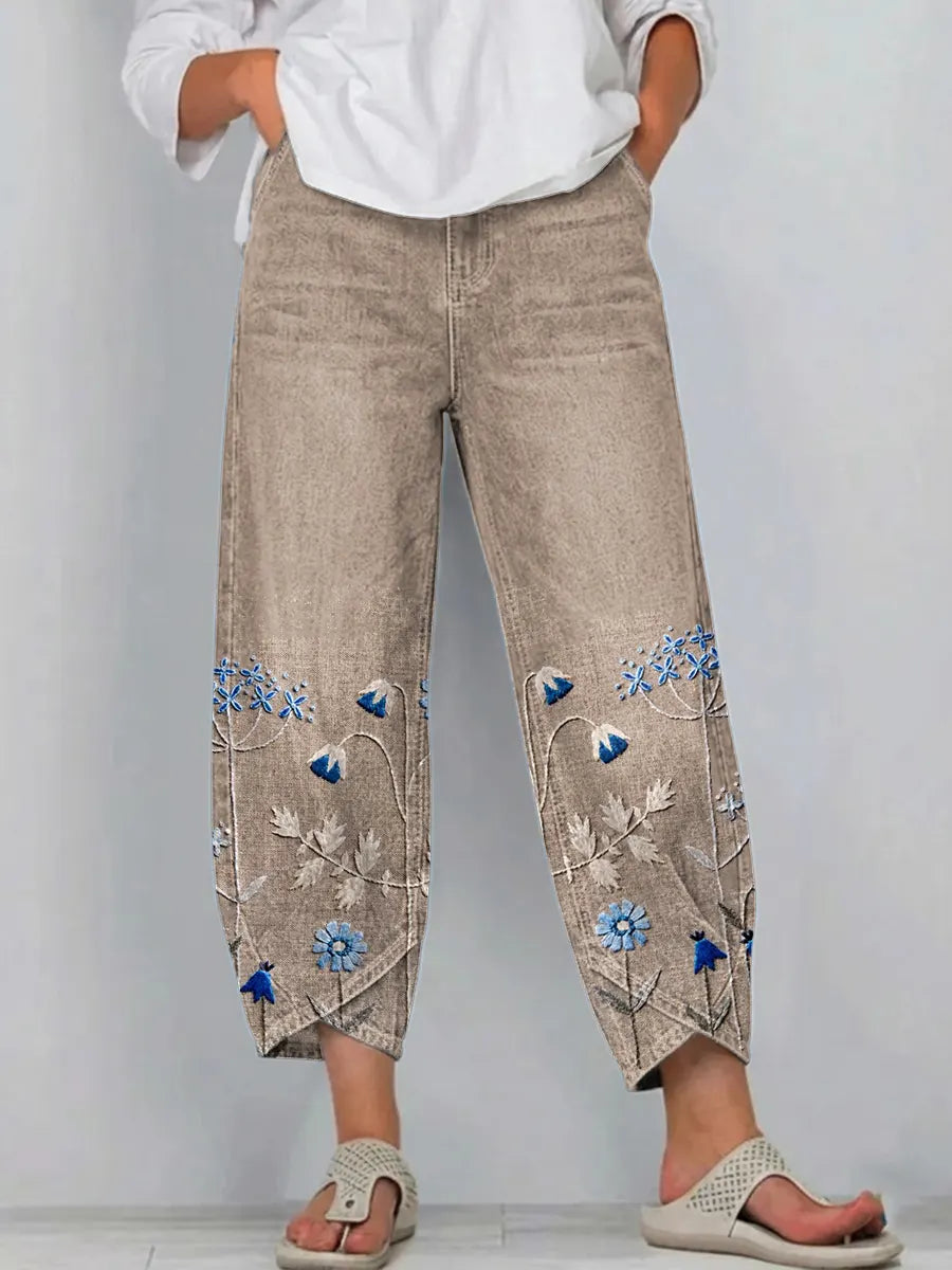 Fiorella | Pantalón Barrel de Algodón con Bordado Botánico
