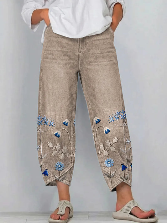 Fiorella | Pantalón Barrel de Algodón con Bordado Botánico