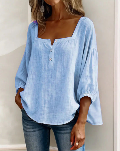 Olivia | Blusa de Lino y Algodón con Cuello Cuadrado