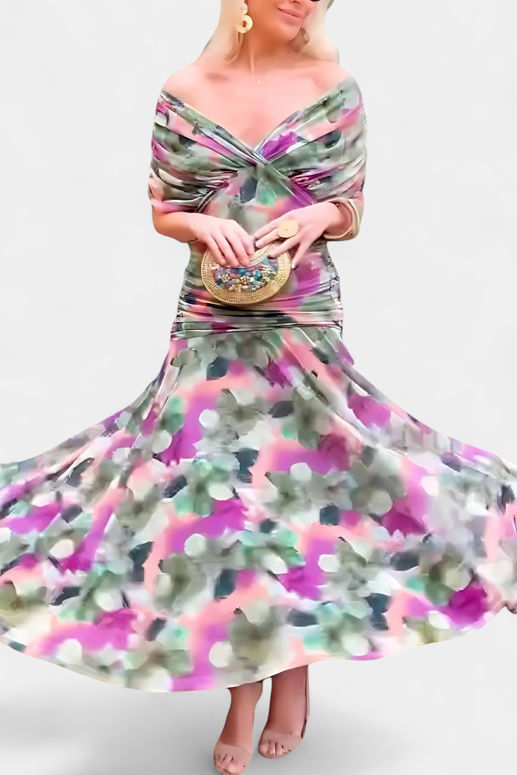 Florendra | Draped Maxi Dress with Convertible Neckline