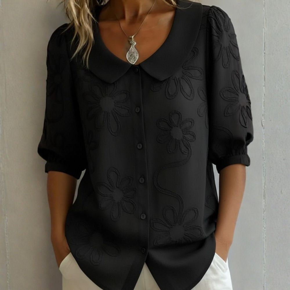 Alba | Blusa de Voile con Bordado Botánico en Tono