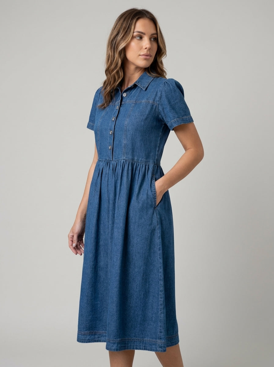 Sheila | Vestido Camisero Vaquero de Manga Corta