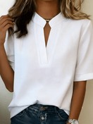Manuela | Crepe-Chiffon Blouse with V-Neck Mandarin Collar