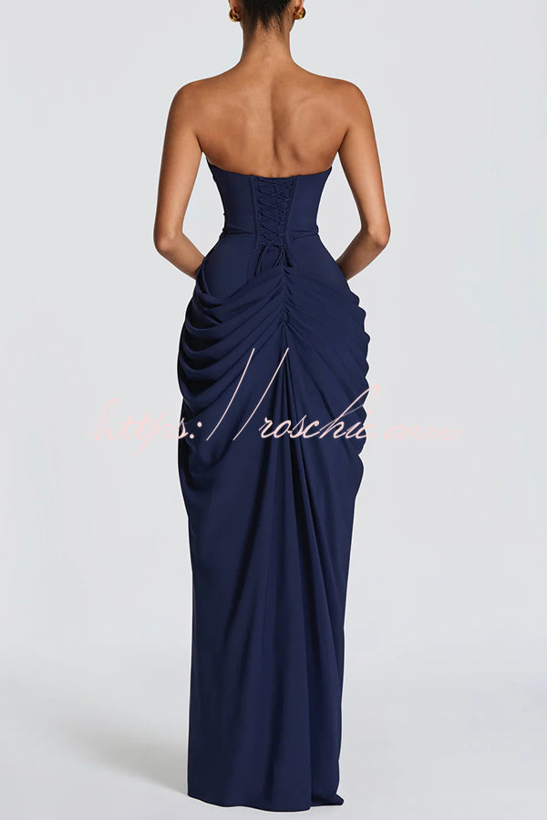 Cyra | Strapless Pleated Maxi Dress with Back Tie