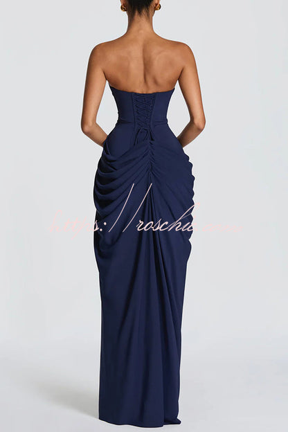 Cyra | Strapless Pleated Maxi Dress with Back Tie