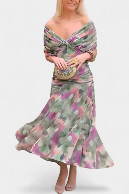 Florendra | Draped Maxi Dress with Convertible Neckline