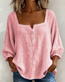 Olivia | Square Neck Linen-Cotton Blouse