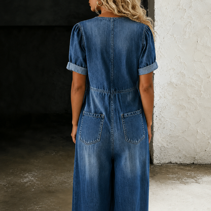 Jimena | Mono de Denim con Lazada en el Escote
