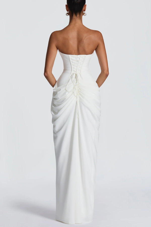 Cyra | Strapless Pleated Maxi Dress with Back Tie