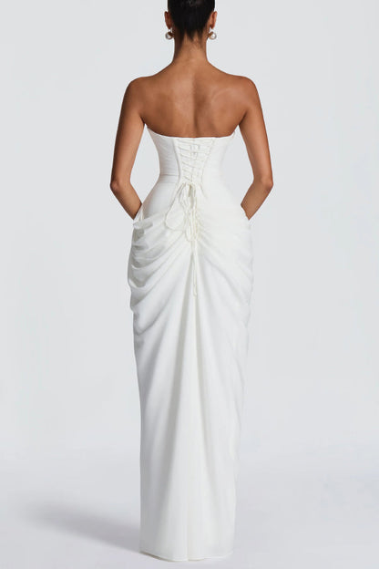 Cyra | Strapless Pleated Maxi Dress with Back Tie