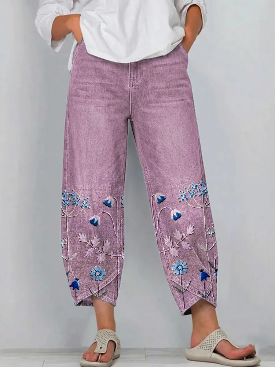 Fiorella | Pantalón Barrel de Algodón con Bordado Botánico