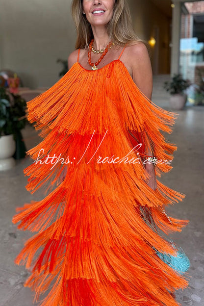 Dynamic Beauty Layered Tassel Design Back Tie-up Maxi Dress