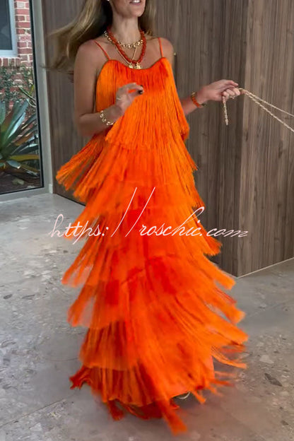 Dynamic Beauty Layered Tassel Design Back Tie-up Maxi Dress