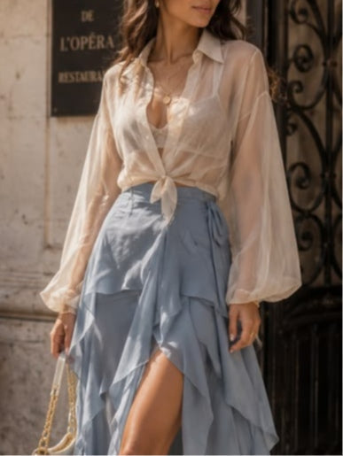 Cloe | Sheer Shirt and Layered Skirt Set