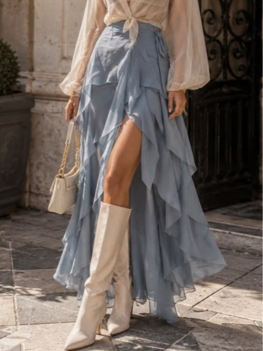 Cloe | Sheer Shirt and Layered Skirt Set