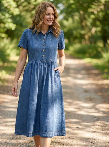 Sheila | Vestido Camisero Vaquero de Manga Corta