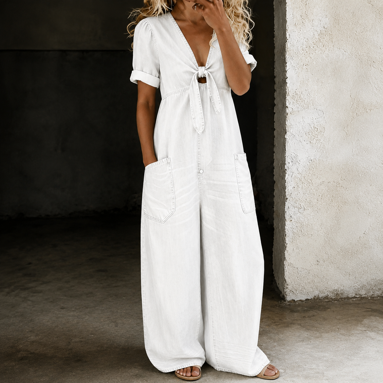 Jimena | Mono de Denim con Lazada en el Escote