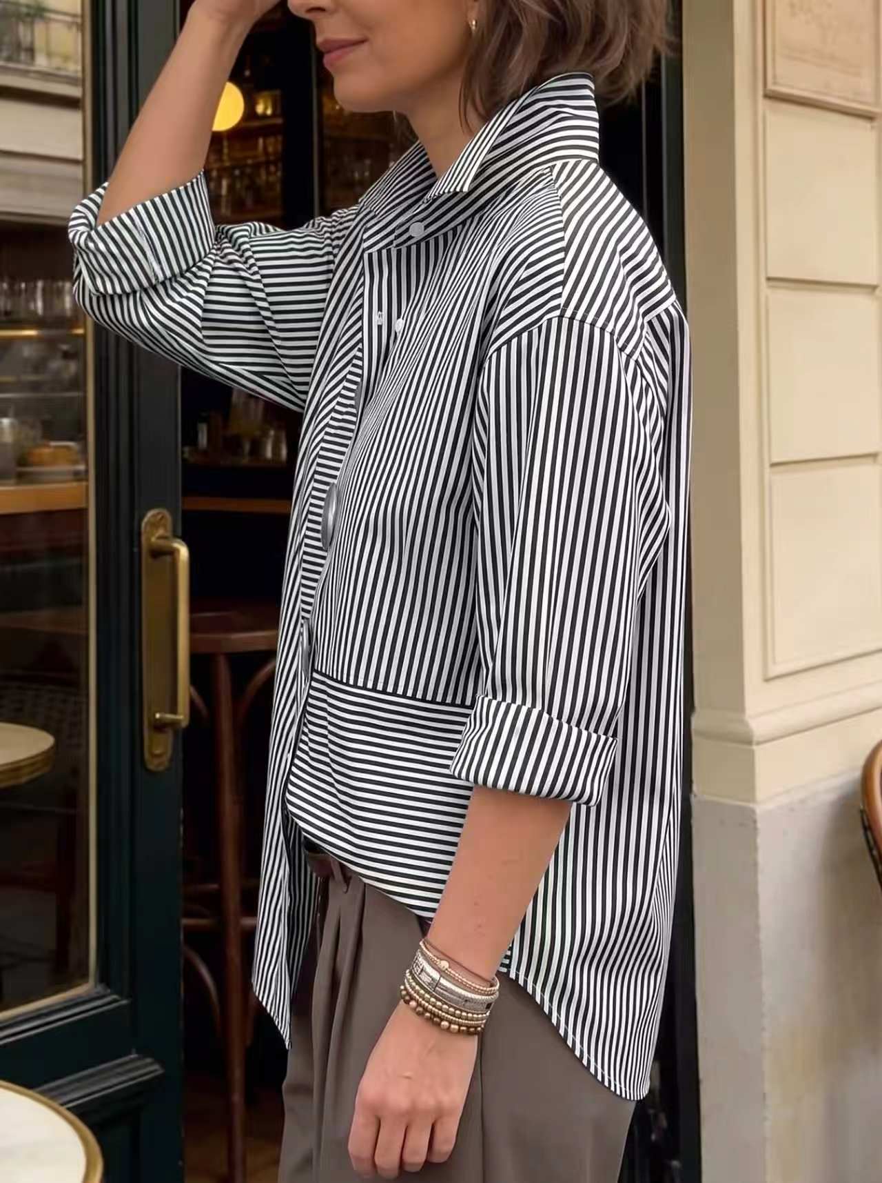 Amparo | Camisa Oversize de Rayas con Botones Grandes