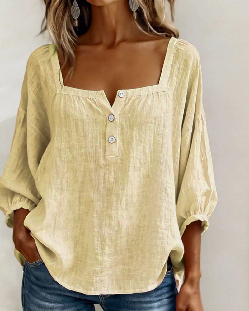 Olivia | Blusa de Lino y Algodón con Cuello Cuadrado