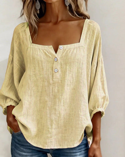 Olivia | Blusa de Lino y Algodón con Cuello Cuadrado