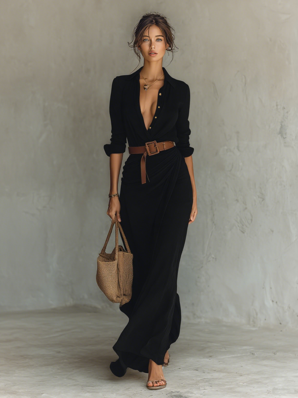 Elvira | Belted Lapel Maxi Dress