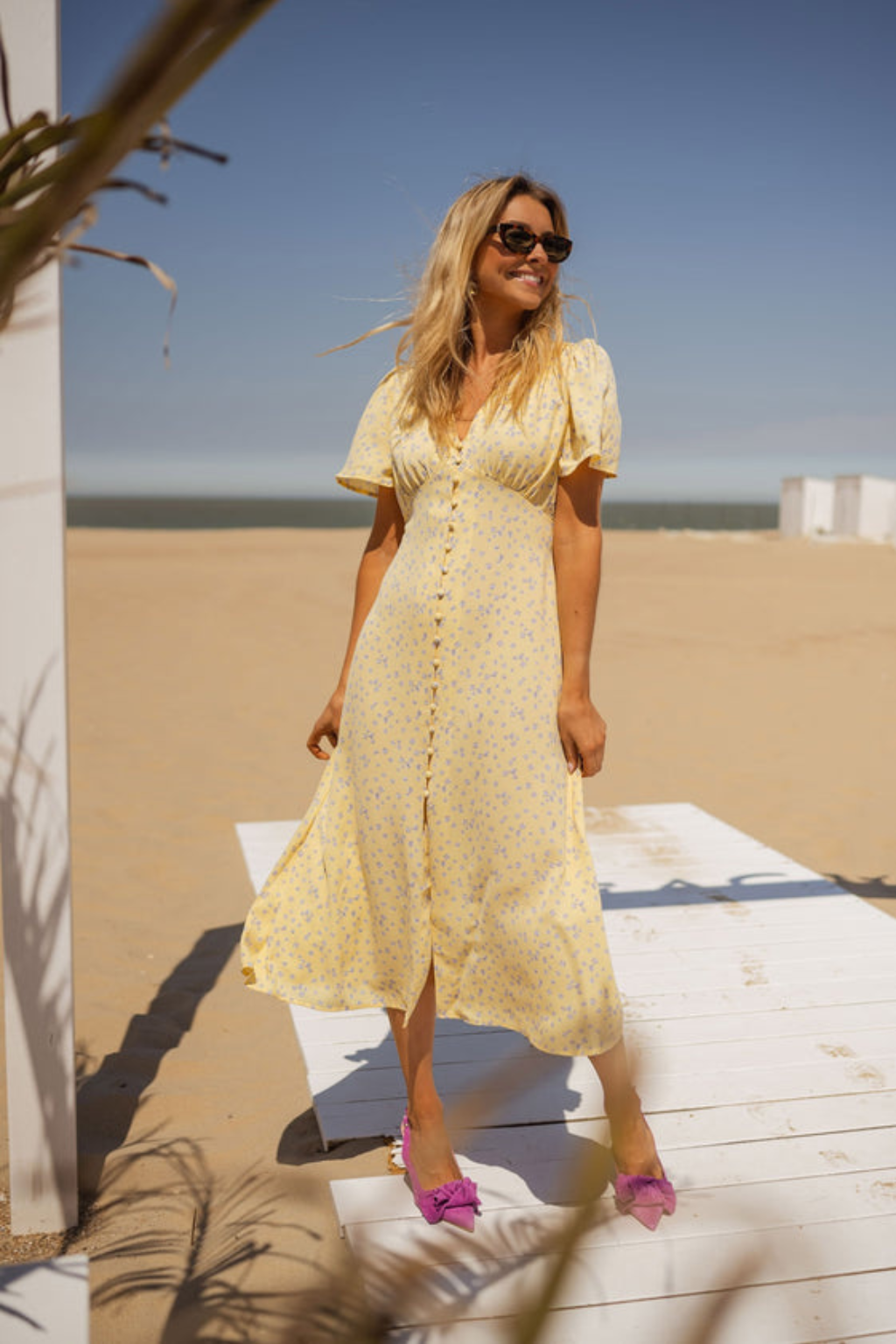 Noa | Vestido Soleil Midi de Crepe de Viscosa con Botones