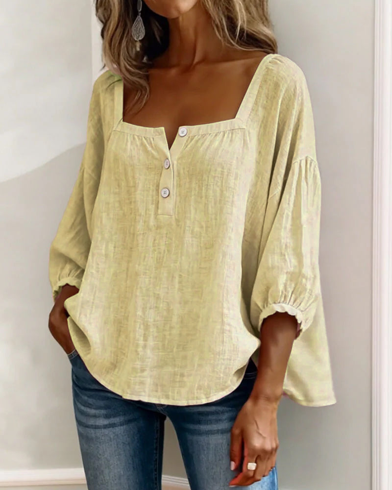 Olivia | Blusa de Lino y Algodón con Cuello Cuadrado