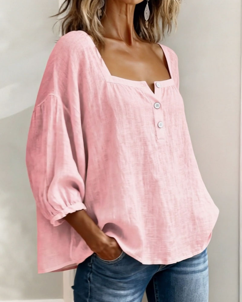 Olivia | Blusa de Lino y Algodón con Cuello Cuadrado