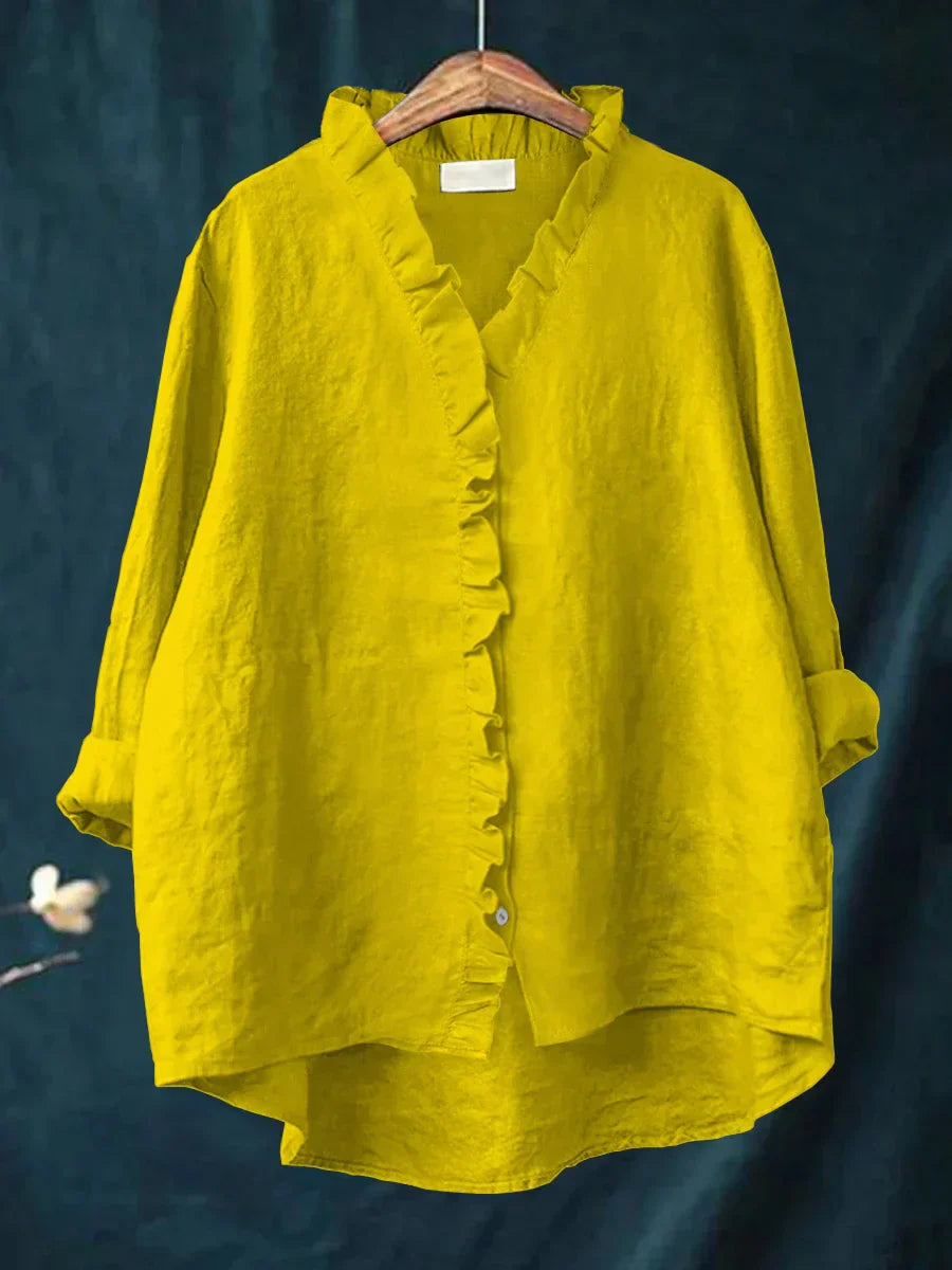 Cloe | Blusa de Lino con Chorrera y Corte Oversize