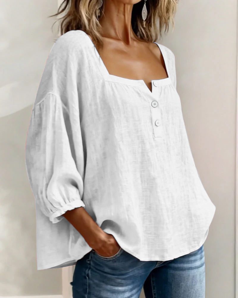 Olivia | Blusa de Lino y Algodón con Cuello Cuadrado