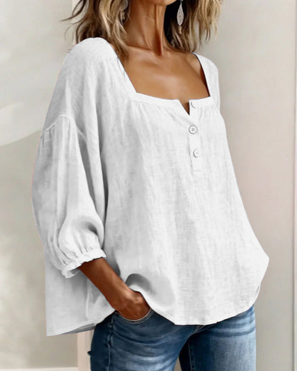 Olivia | Blusa de Lino y Algodón con Cuello Cuadrado