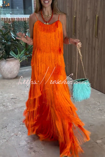 Dynamic Beauty Layered Tassel Design Back Tie-up Maxi Dress
