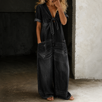 Jimena | Mono de Denim con Lazada en el Escote