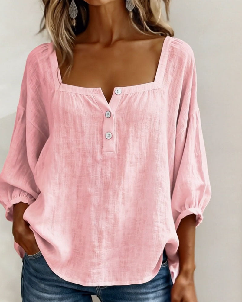 Olivia | Blusa de Lino y Algodón con Cuello Cuadrado