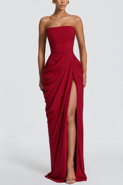 Cyra | Strapless Pleated Maxi Dress with Back Tie