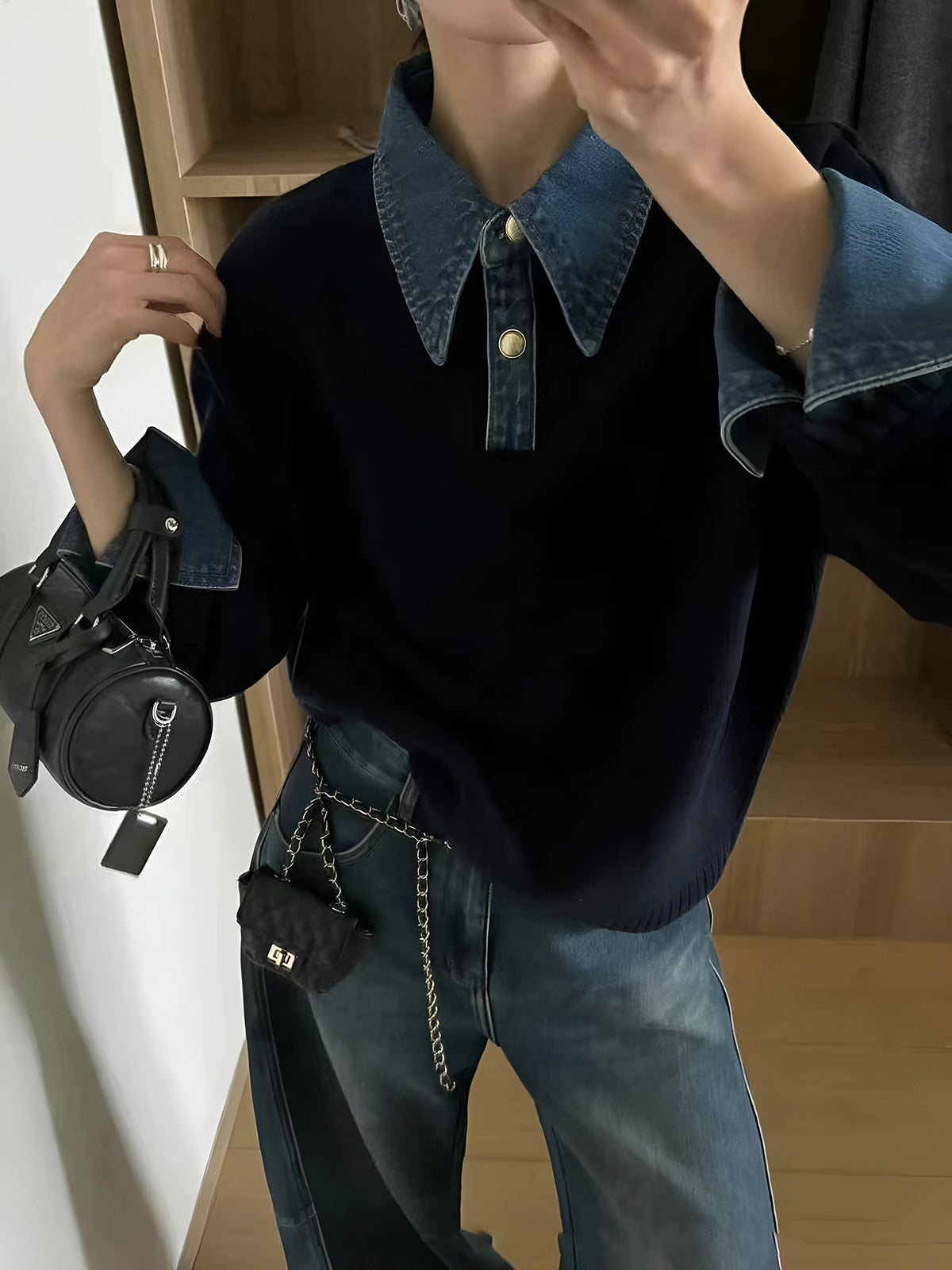2 in 1 Panel Lapel Relaxed Sweater